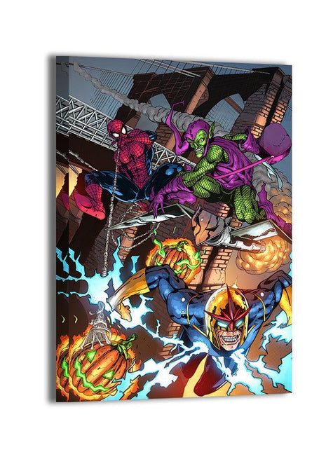 Spider-Man, Nova and Green Goblin Acrylic print mockup for Bridge Ambush