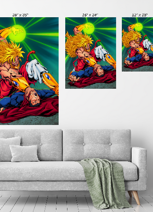 Broly; Superman; Majin Buu wall art size chart