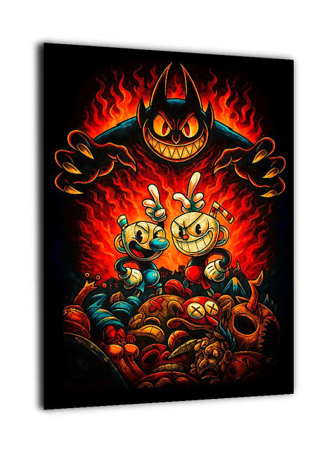 Brothers Against the Devil Cuphead and Mugman canvas wall art mockup
