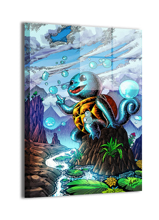  Playful Squirtle art sitting on a rock by stream, 12x18 Acrylic