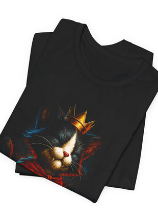 Folded view of the black Cait Sith Crowned Cat Graphic T-Shirt.