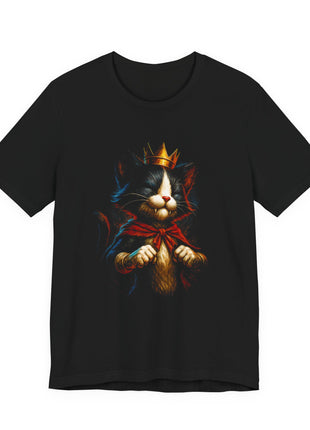 Front view of the black Cait Sith Crowned Cat Graphic T-Shirt.