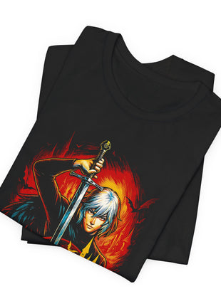 Folded view of the black Castlevania Silver Hair and Sword Graphic T-Shirt.
