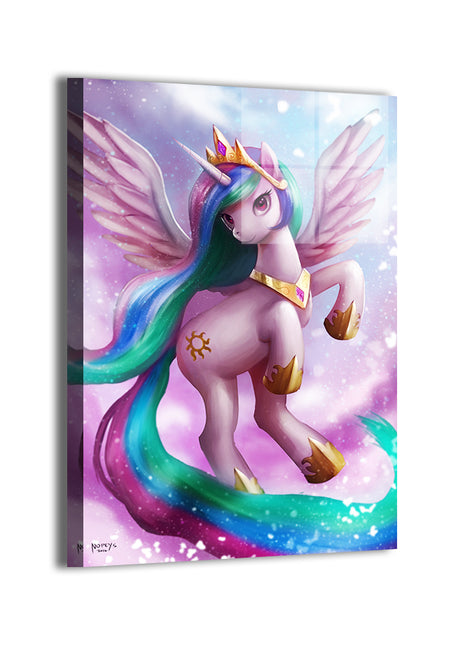 Celestial Dawn Princess Metal Print — Princess Celestia My Little Pony fan art with luminous sheen; artwork by Nopeys; ready to hang.