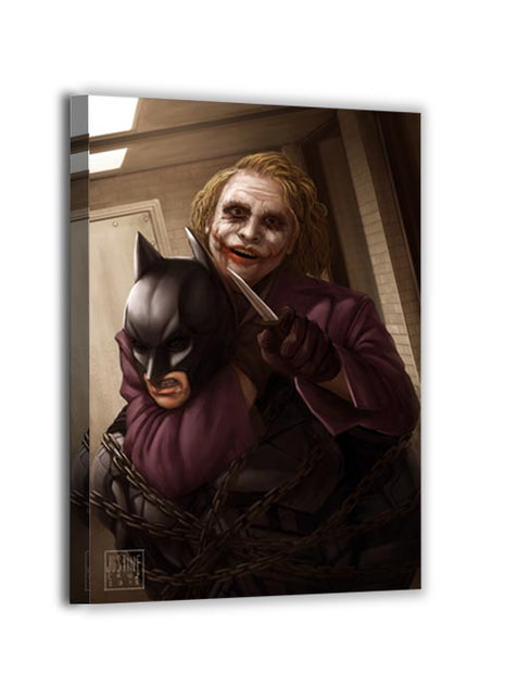 Alt: Batman and Joker in Chains of Chaos, gallery-wrapped canvas, ready to hang, art by Justine Cruz.