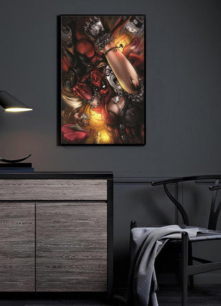 Chaos Clash Harley Quinn vs Deadpool wall art — Marvel vertical print by Savy Lim, image 3.