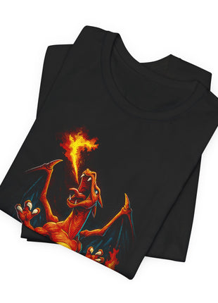 Folded view of the black Charizard Flamethrower Graphic T-Shirt.