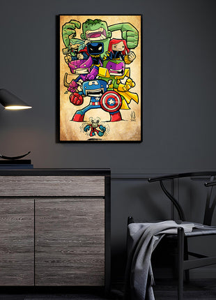 Chibi Heroes Wall Art Acrylic Print, Premium Wall Art by Snapping Turtle Gallery