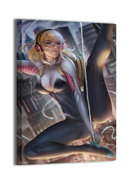 City Sky Gwen Wall Art Canvas Print – Spider-Gwen by Nopeys