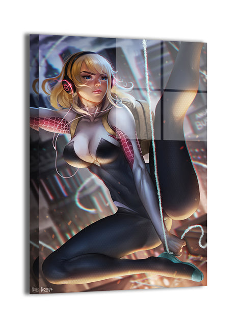 City Sky Gwen Wall Art Metal Print – Spider-Gwen by Nopeys