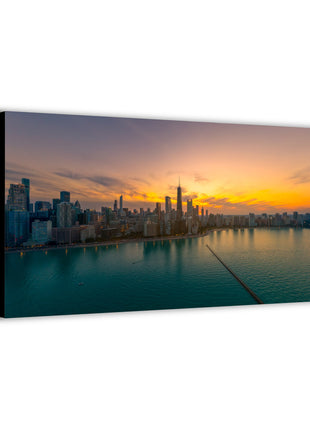 Chicago Skyline Sunset Panoramic Wall Art