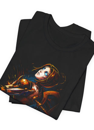 Folded view of the black Clank Robot Spark Graphic T-Shirt.