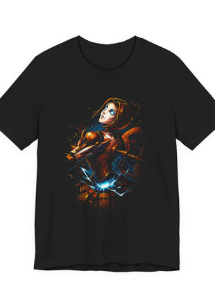 Front view of the black Clank Robot Spark Graphic T-Shirt.
