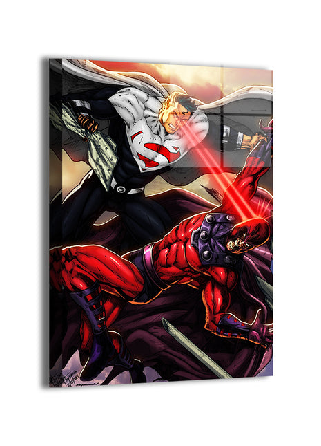 Clash of Power Superman vs Magneto wall art — Marvel vertical print by Jey Soliva, image 1.