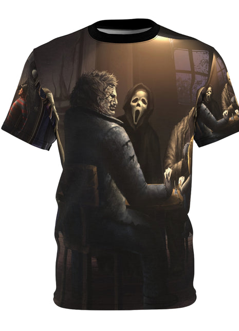 Classics Horror Icons Playing Poker Tee Black stitching Print, Premium Wall Art by Snapping Turtle Gallery