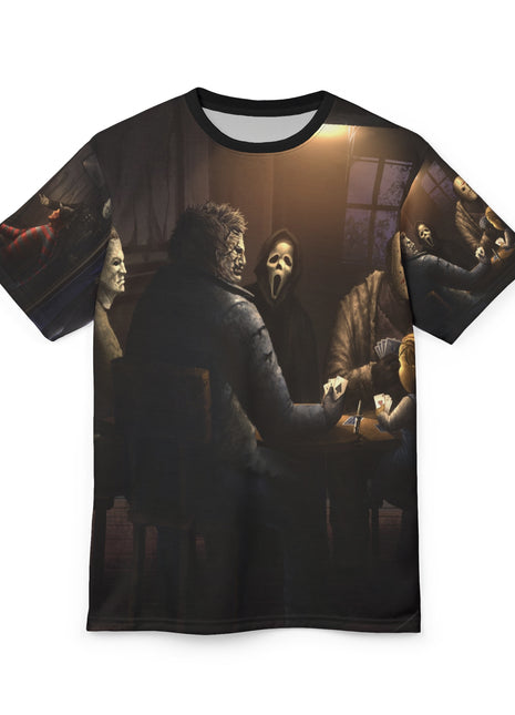 Classics Horror Icons Playing Poker Tee Black stitching Print, Premium Wall Art by Snapping Turtle Gallery