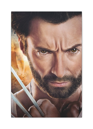 "Weapon X – Hugh Jackman Wolverine Claw Wall Art on canvas, acrylic, and metal – front view featuring Hugh Jackman as Wolverine with one claw extended in battle stance."
