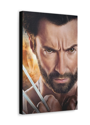 "Weapon X – Hugh Jackman Wolverine Claw Wall Art on canvas, acrylic, and metal – front view featuring Hugh Jackman as Wolverine with one claw extended in battle stance."

