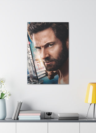 "The Wolverine – Hugh Jackman with Claw Out Wall Art on canvas, acrylic, and metal – front view featuring Hugh Jackman as Wolverine with one claw extended."
