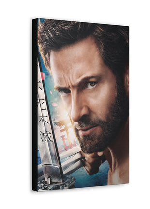 "The Wolverine – Hugh Jackman with Claw Out Wall Art on canvas, acrylic, and metal – front view featuring Hugh Jackman as Wolverine with one claw extended."
