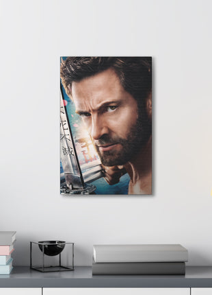 "The Wolverine – Hugh Jackman with Claw Out Wall Art on canvas, acrylic, and metal – front view featuring Hugh Jackman as Wolverine with one claw extended."
