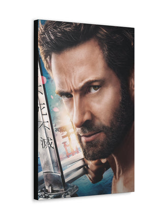 "The Wolverine – Hugh Jackman with Claw Out Wall Art on canvas, acrylic, and metal – front view featuring Hugh Jackman as Wolverine with one claw extended."
