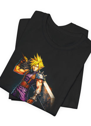 Folded view of the black Cloud Strife Classic SOLDIER Graphic T-Shirt.