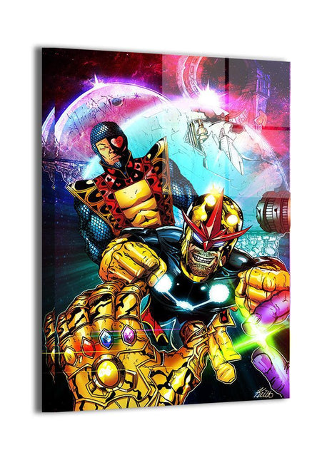 Cosmic Defenders Stand wall art featuring Nova, Jack of Hearts and Thanos