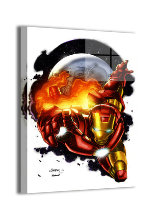 Cosmic Flight Iron Man wall art — Marvel vertical print by Jimbo Salgado, image 1.