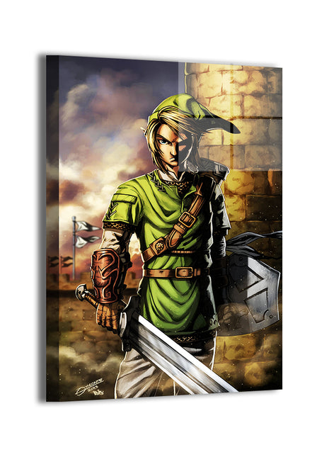Link from Legend of Zelda by Geebo Vigonte, colors by Brian Valeza (Totz Valeza); metallic modern sheen, ready to hang.