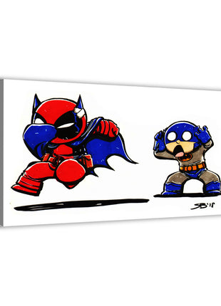 Deadpool; Batman canvas wall art by Rick Basaldua
