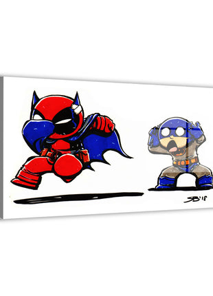 Deadpool; Batman metal wall art by Rick Basaldua