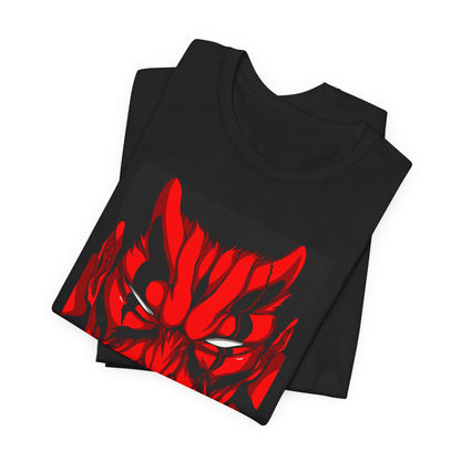 Alt: Crimson Demon Samurai Anime Shirt on black, back view, anime collector tee by Snapping Turtle Gallery

