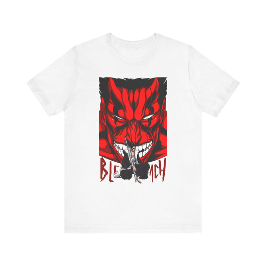 Alt: Crimson Demon Samurai Anime Shirt printed on white, front view, anime apparel by Snapping Turtle Gallery