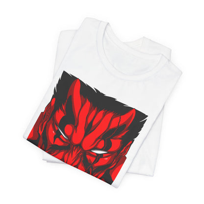 Alt: Crimson Demon Samurai Anime Shirt on white, side view, anime clothing by Snapping Turtle Gallery

