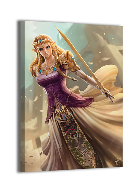 Anime-style fantasy princess wall art print, armored, holding a sword, collectible decor