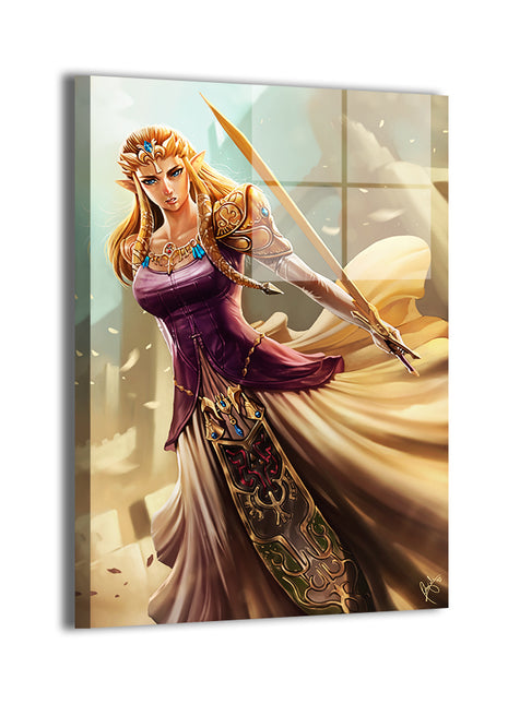 Anime-style princess warrior with golden armor and sword featured on collectible wall art print