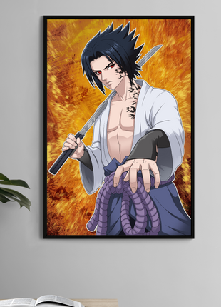 Cursed Heir Resolve poster print—curse-marked swordsman with drawn blade, fiery backdrop; anime-inspired artwork by Sam dela Torre.