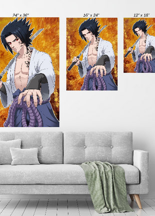 Cursed Heir Resolve canvas—close view of determined avenger, katana raised, ember field; artwork inspired by Sasuke Uchiha, by Sam dela Torre.