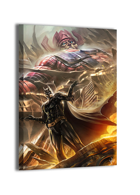 Batman vs cosmic titan crossover scene; Ceasar artwork; gallery-wrapped.