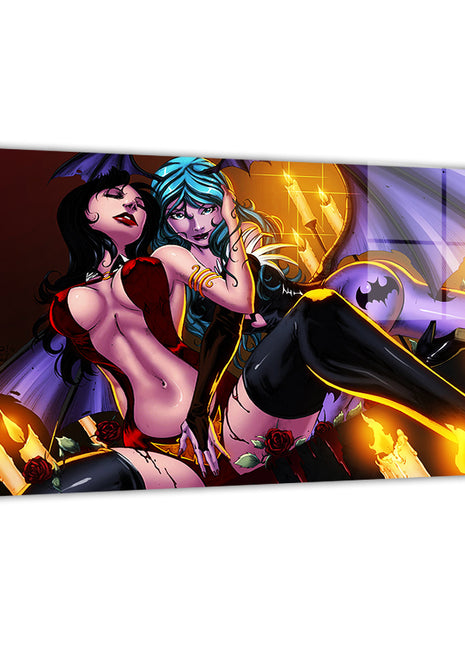 Morrigan and Vampirella Dark Temptations Wall Art Metal Print – Artwork by Jimbo & Splash