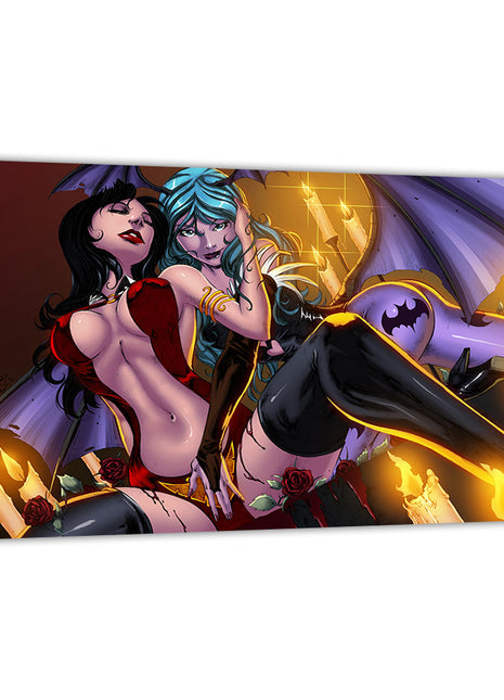 Morrigan and Vampirella Dark Temptations Wall Art Canvas Print – Artwork by Jimbo & Splash