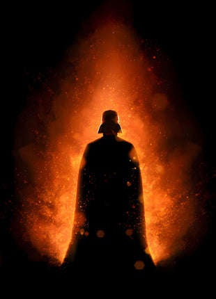 Darth Vader Cinder Watch original artwork: reduces Darth Vader to a dark standing silhouette against a tall plume of orange embers.