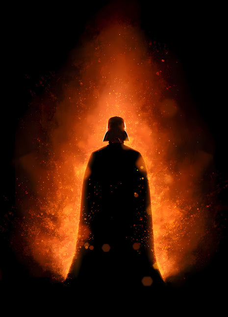 Darth Vader Cinder Watch original artwork: reduces Darth Vader to a dark standing silhouette against a tall plume of orange embers.