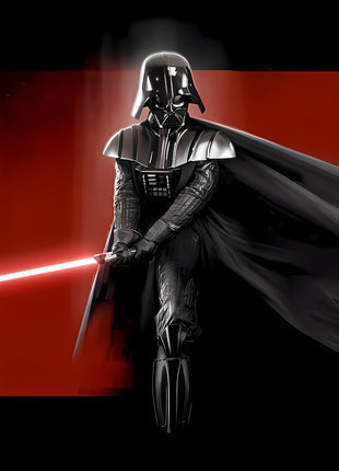 Darth Vader Crimson Standard original artwork: places Darth Vader before a broad red band on a black background.