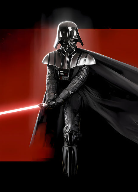 Darth Vader Crimson Standard original artwork: places Darth Vader before a broad red band on a black background.