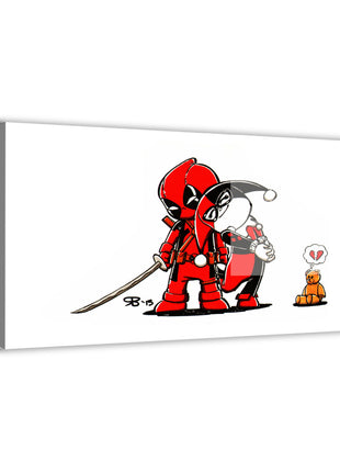 Deadpool & Harley Quinn Chibi Wall Art dye-sublimated metal print by Rick Basaldua