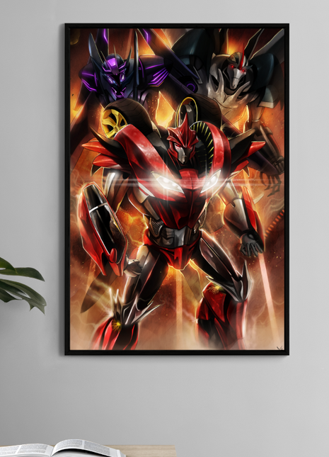 Knock Out, Breakdown, and Airachnid from Transformers Prime featured in a dynamic 11x17 villain art print by Ceasar.