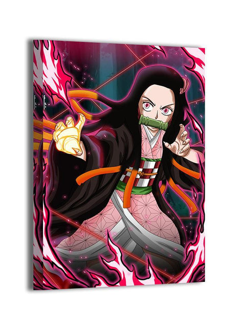 Demon Guardian Nezuko Wall Art featuring Nezuko Kamado using Blood Demon Art on hand-stretched gloss canvas, artwork by Emmanuel Centeno.