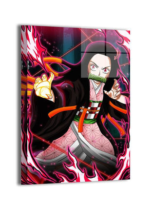 Demon Guardian Nezuko Wall Art featuring Nezuko Kamado using Blood Demon Art on dye-sublimated metal, artwork by Emmanuel Centeno.